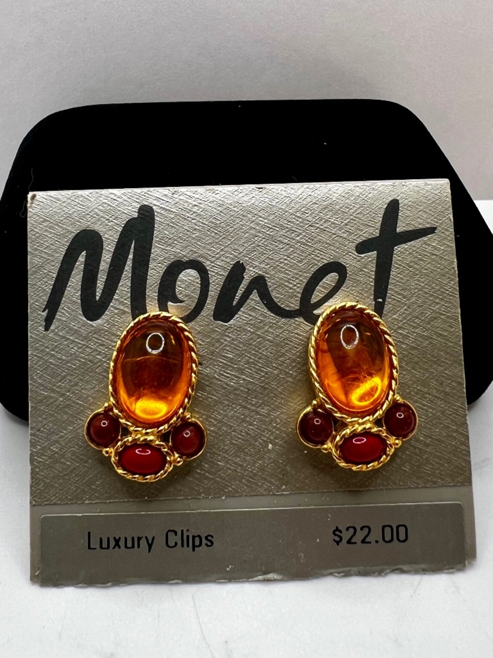 Monet Golden Cabochon CLIP Earrings